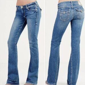True Religion Joey Distressed Patched Flare Low Rise Jeans Size 27